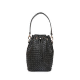 Secchiello piccolo Bianca, borsa a spalla o a mano da donna in pelle intrecciata nera, realizzata e venduta da Pianigiani Bags
